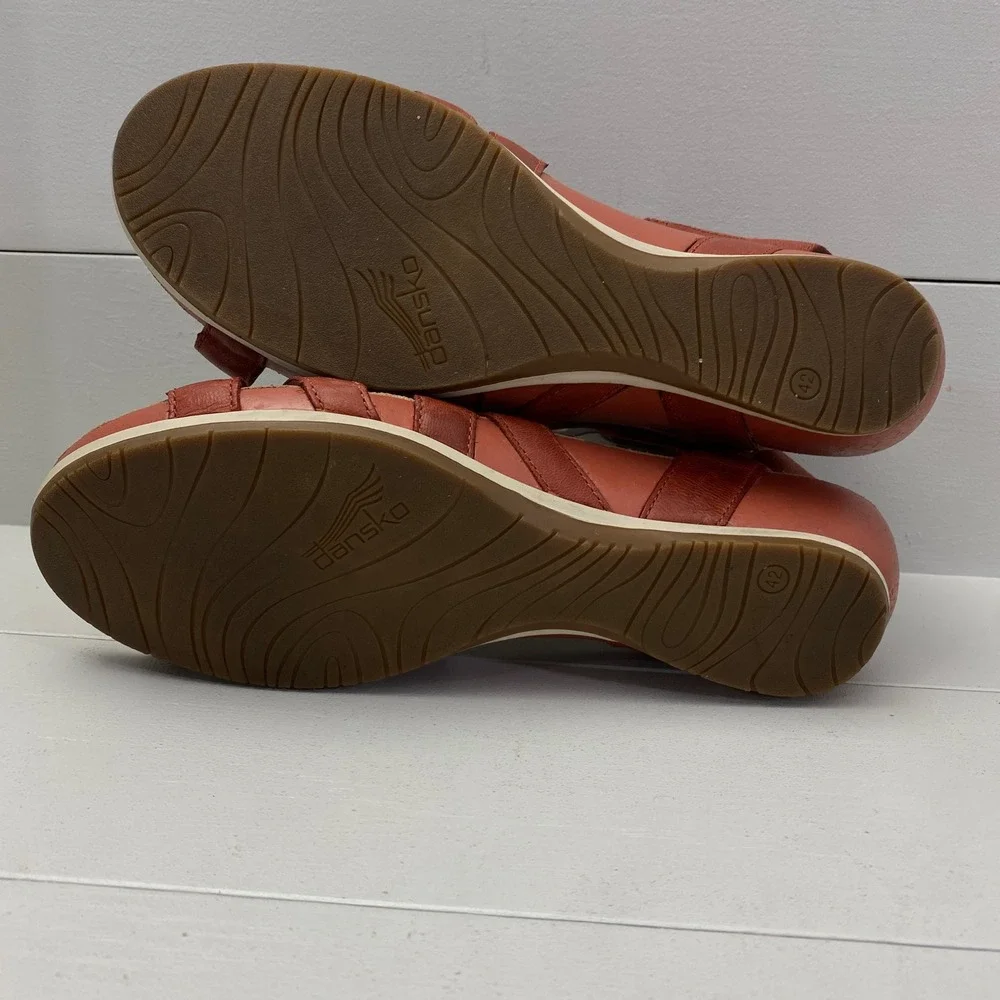 Dansko Strappy Wedge Sandals Womens Size 42 11.5 12 Orange Red Leather Shoes - Picture 9 of 14